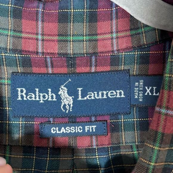 Ralph Lauren 100% Cotton Dress Red Green Shirt Size XL - Picture 6 of 6